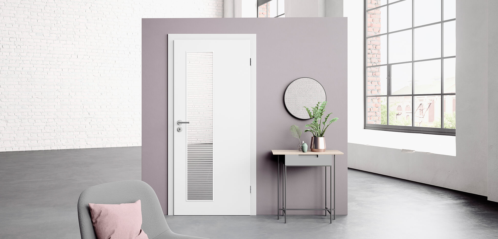 Glatte, schlichte Türen ohne Design. In Polarweiß, mit Lack- oder CPL-Oberfläche, passend zu hochweißen Wandfarben.